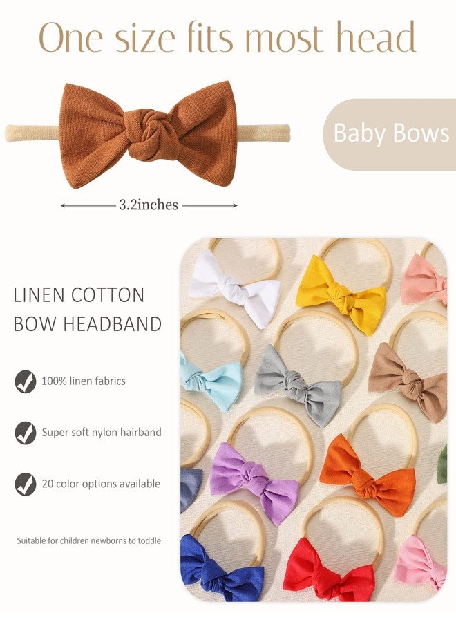 jollybows 20PCS 3.2" Baby Girls Linen Headbands Hair Bows Stretchy Nylon Hairbands for Newborn Infant Toddler Hair Accessories - Image 2
