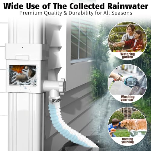 Anivia Rainwater Collection System, Downspout Diverter Fits for 2x3 or 3x4 Inch Standard Downspouts, Rain Barrel Diverter Kit with Adjustable Valve and Filter. 5ft Hose - White - Image 2