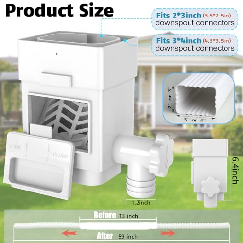 Anivia Rainwater Collection System, Downspout Diverter Fits for 2x3 or 3x4 Inch Standard Downspouts, Rain Barrel Diverter Kit with Adjustable Valve and Filter. 5ft Hose - White - Image 4