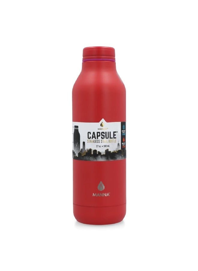 MANNA Capsule Powder Poppy Durable Stainless Steel Water Bottle Red 502 ml AC44077 - Image 1