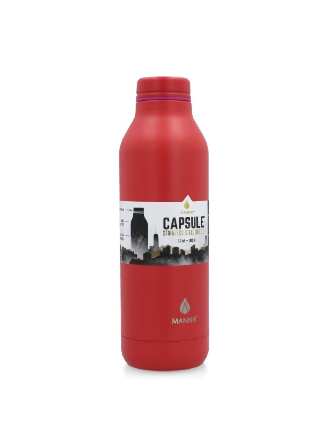 MANNA Capsule Powder Poppy Durable Stainless Steel Water Bottle Red 502 ml AC44077 - Image 2