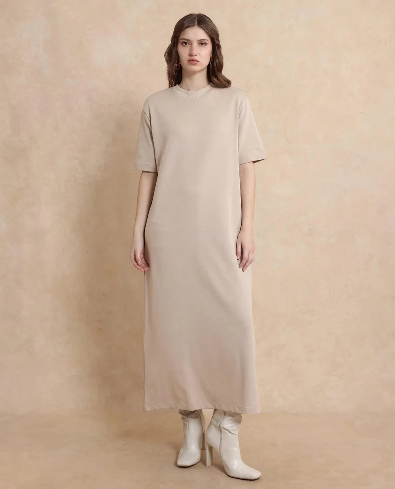 Rareism Women's Round Neck Solid Knit Dress