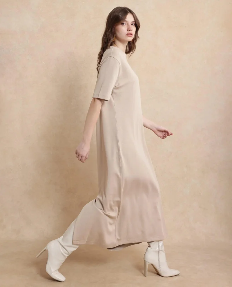 Rareism Women's Round Neck Solid Knit Dress
