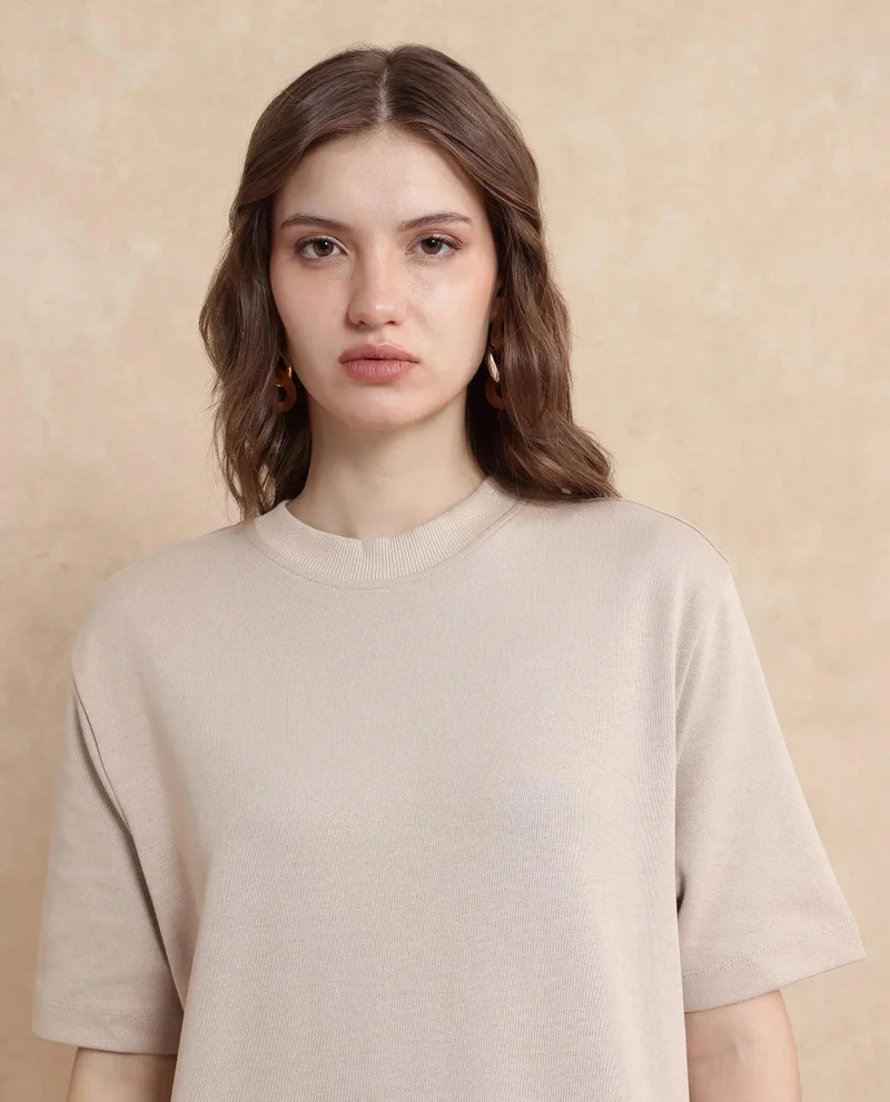 Rareism Women's Round Neck Solid Knit Dress