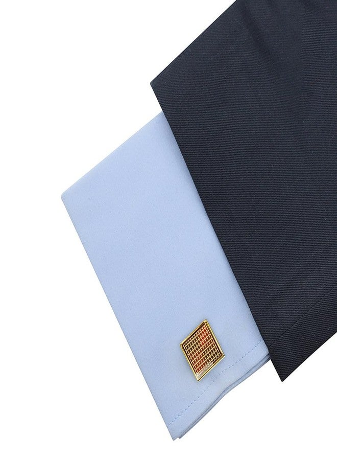 Kavove The Checkered Maroon & Golden Cufflinks For Men - Image 4