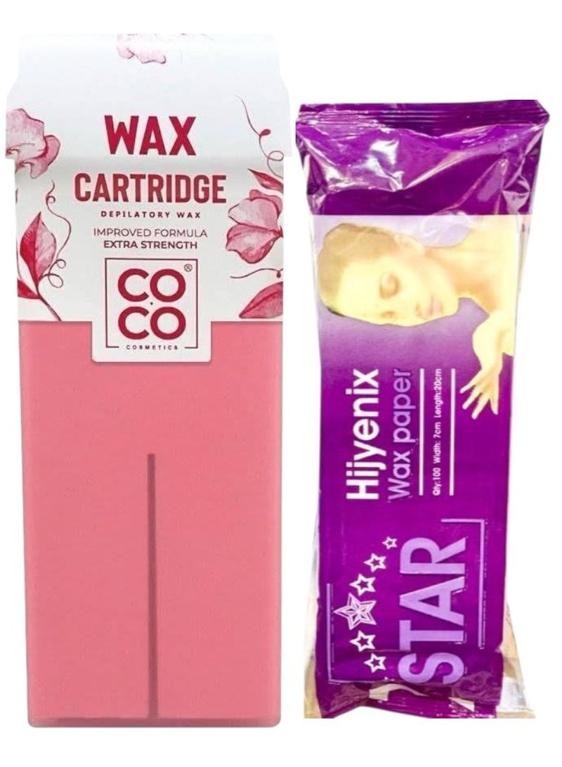 Coco Pink Waxing Pack 100ml + Hair Removal Wax Paper, Pack of 100