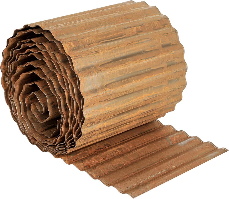 WORTH Pre-Rusted Wide-Corrugated Garden Edging, 10" x20Ft Sturdy Steel Lawn Landscape Edging, Bendable Metal Long Strips of Garden Border for Raised Flower Bed Tree Surrounds - Image 1