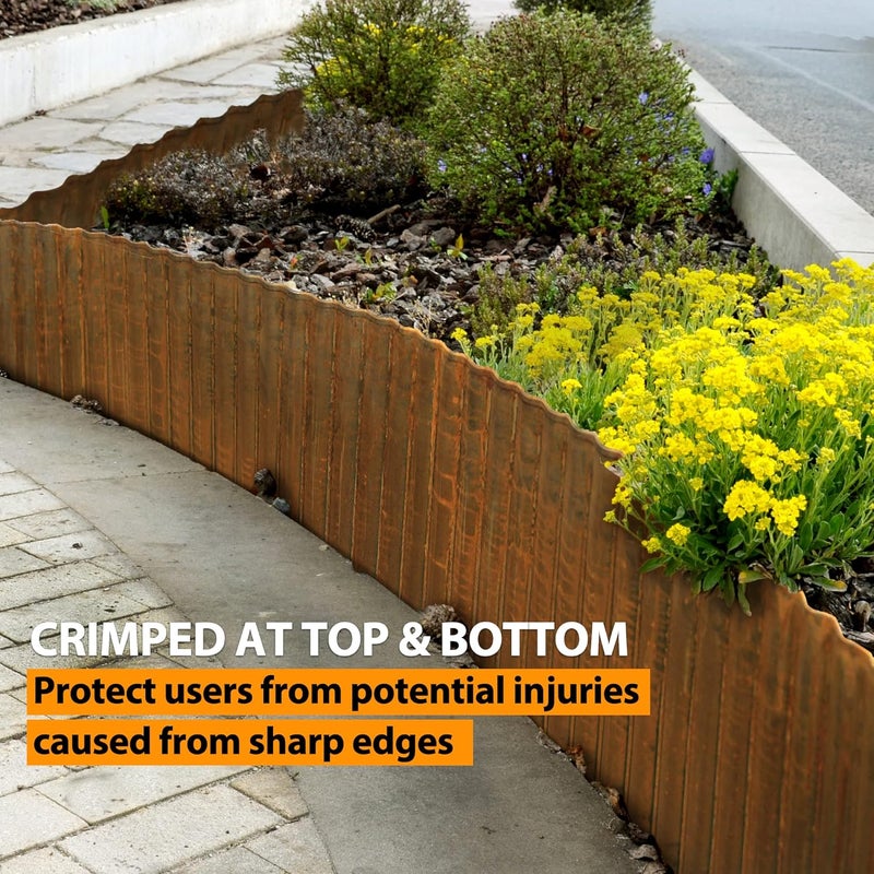 WORTH Pre-Rusted Wide-Corrugated Garden Edging, 10" x20Ft Sturdy Steel Lawn Landscape Edging, Bendable Metal Long Strips of Garden Border for Raised Flower Bed Tree Surrounds - Image 4