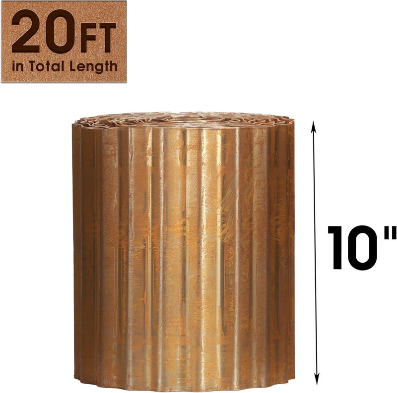 WORTH Pre-Rusted Wide-Corrugated Garden Edging, 10" x20Ft Sturdy Steel Lawn Landscape Edging, Bendable Metal Long Strips of Garden Border for Raised Flower Bed Tree Surrounds - Image 2