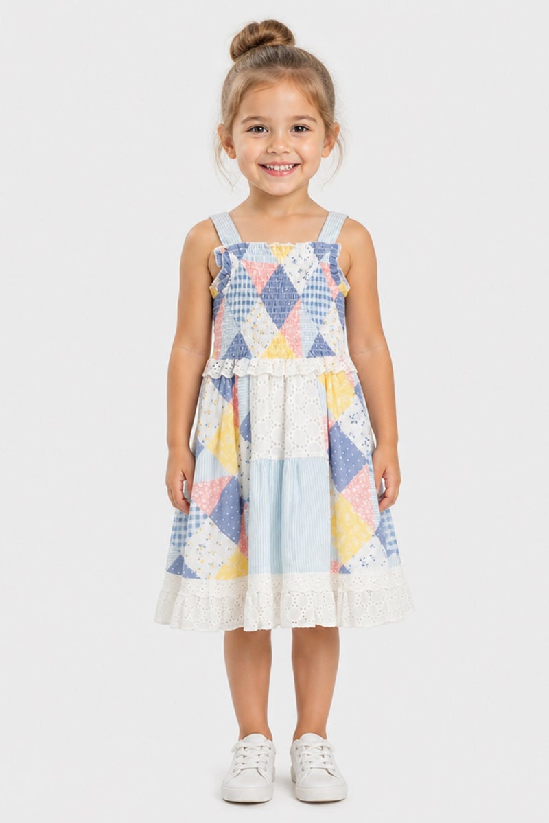 Willow & Whistle Toddlers Girl Colourblock Dress, Multicolor - Image 1