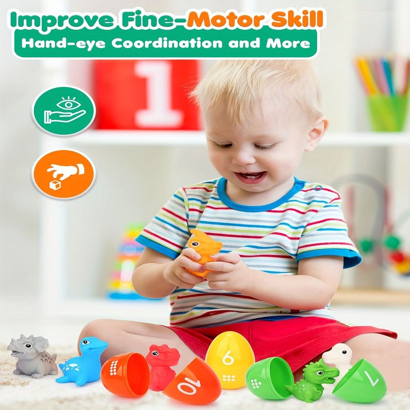 Number Matching Educational Toy 10 Dinosaur Eggs And 10 Dinosaurs Model 1125A Fine Motor Skills Easter Gift For Kids Age 3 Plus - Image 1
