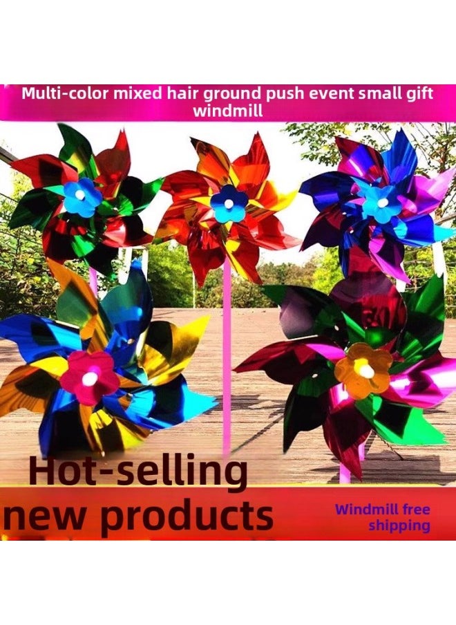 Stall Push Sweep Code Small Gifts Outdoor Kindergarten Activities Gifts Plastic Flakes Small Windmill Manufacturers Postage-Color:Six-leaf Single-wheel Windmill (pattern Mixed Hair) 20 Pcs  - Image 2