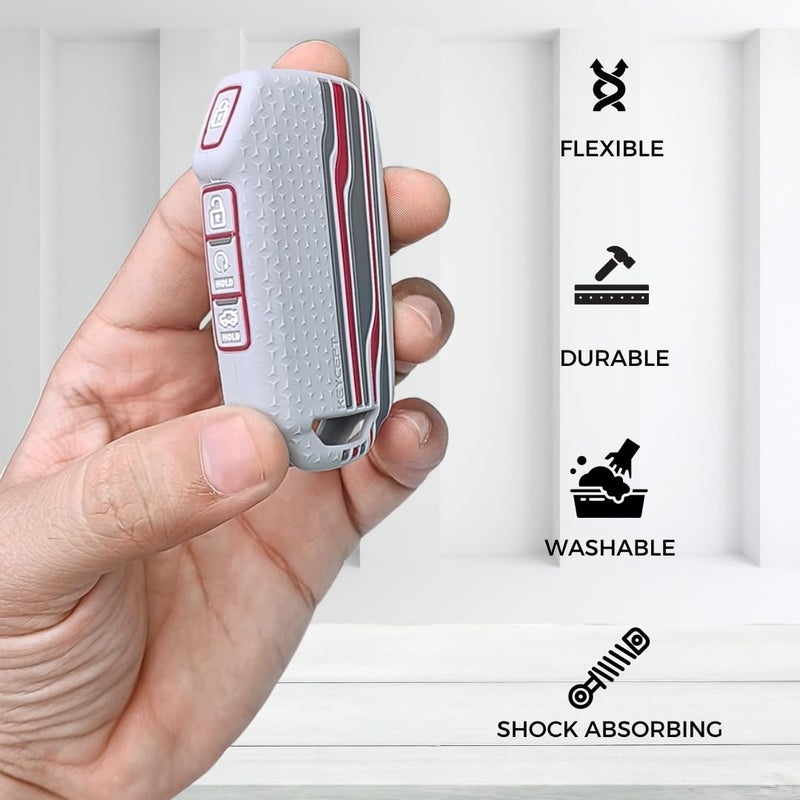 Keycept™ Tristar Key Cover for Kia Seltos 2024, 2023 Facelift HTX | Sonet Facelift | Carens | Carens Clavis | X Line | Carens Prestige 4 Button Smart Key (Grey) - Image 3