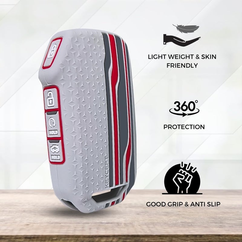 Keycept™ Tristar Key Cover for Kia Seltos 2024, 2023 Facelift HTX | Sonet Facelift | Carens | Carens Clavis | X Line | Carens Prestige 4 Button Smart Key (Grey) - Image 4