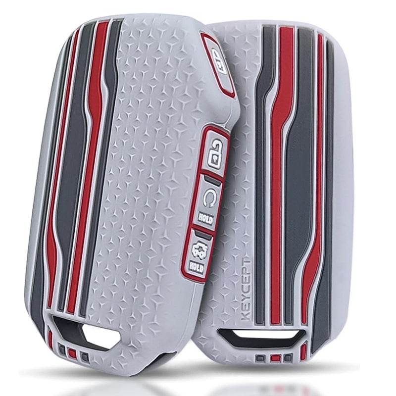 Keycept™ Tristar Key Cover for Kia Seltos 2024, 2023 Facelift HTX | Sonet Facelift | Carens | Carens Clavis | X Line | Carens Prestige 4 Button Smart Key (Grey) - Image 1