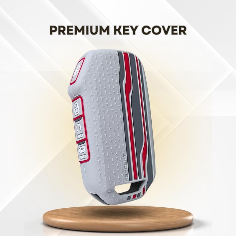 Keycept™ Tristar Key Cover for Kia Seltos 2024, 2023 Facelift HTX | Sonet Facelift | Carens | Carens Clavis | X Line | Carens Prestige 4 Button Smart Key (Grey) - Image 5