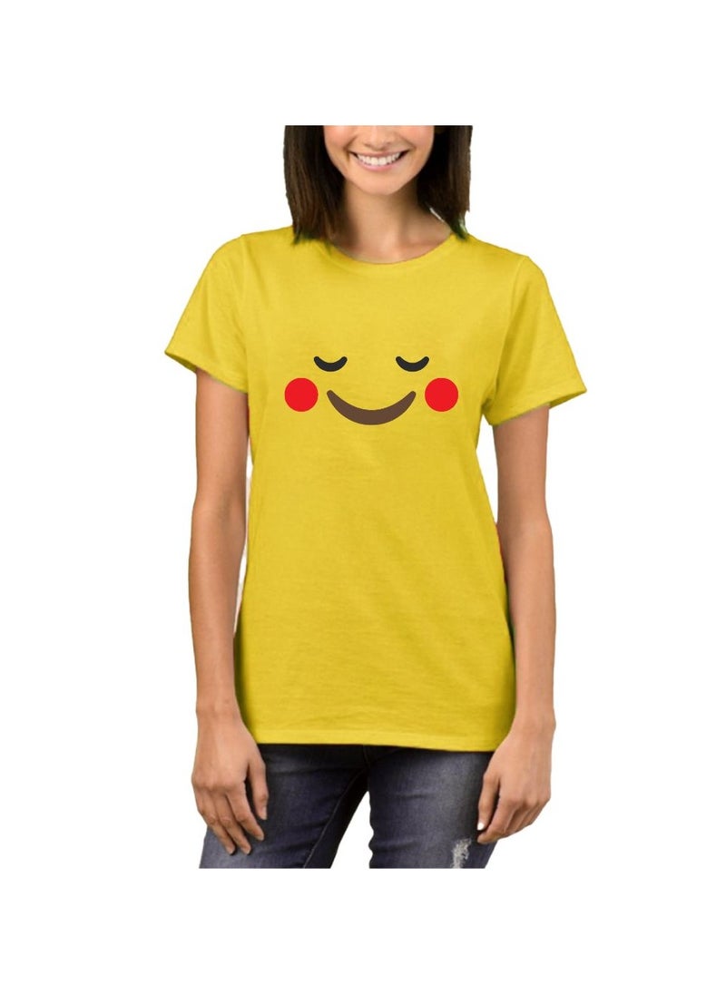 PRINTSHOP4ME - Adult Yellow Smiley Face T-Shirt Unisex Round Neck Short Sleeve Cotton T-Shirt-Soft And Comfortable Tshirt - Image 1