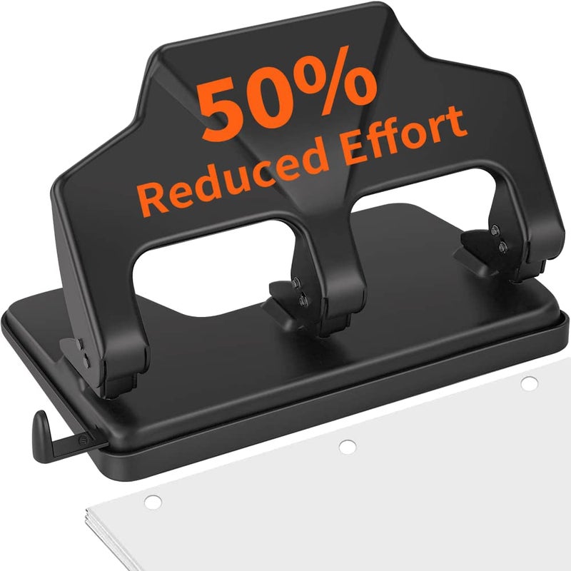 AFMAT 3 Hole Punch, 9/32" Holes Diameter, 40-Sheet Three Hole Punch, 50% Reduced Effort, 3 Hole Puncher for Binder w/Large Chip Tray, Heavy Duty Metal Paper Puncher for Home/Office/School, HP14 - Image 1
