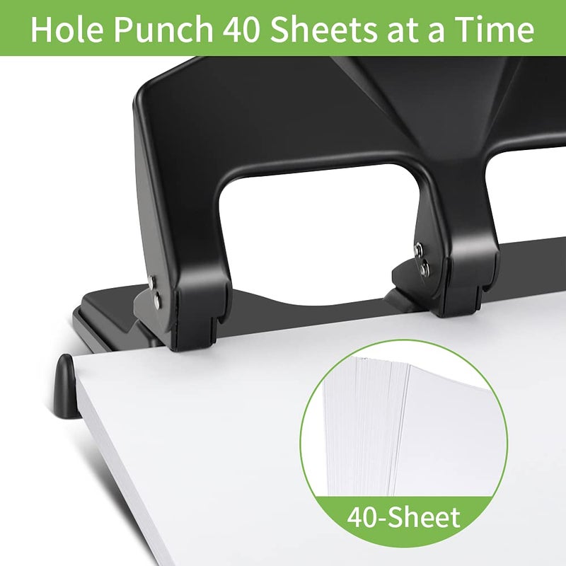 AFMAT 3 Hole Punch, 9/32" Holes Diameter, 40-Sheet Three Hole Punch, 50% Reduced Effort, 3 Hole Puncher for Binder w/Large Chip Tray, Heavy Duty Metal Paper Puncher for Home/Office/School, HP14 - Image 2