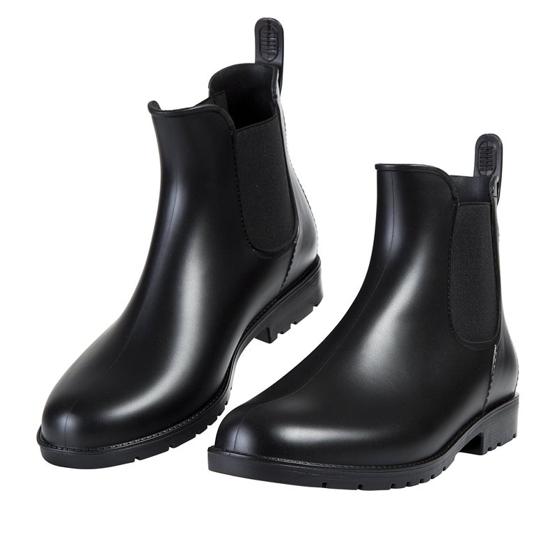Asgard Women's Short Rain Boots Waterproof Black Elastic Slip On Ankle Booties, 6, Black - Image 2