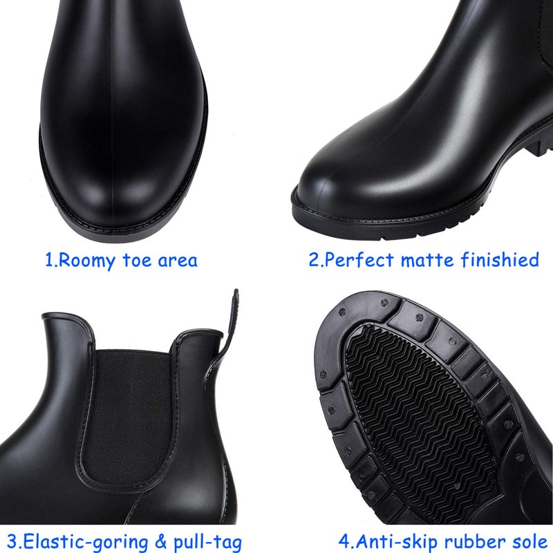Asgard Women's Short Rain Boots Waterproof Black Elastic Slip On Ankle Booties, 6, Black - Image 5