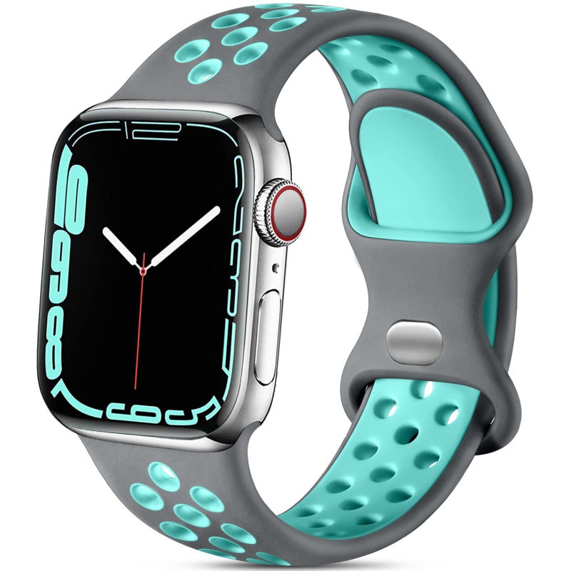 XST Sport Silicone Strap with Air Holes Design Compatible with Apple Watch Band (38/40/41/42mm) – Grey Teal iWatch Replacement for Series 10/9/8/7/6/5/4/3/2/1 SE - Image 2