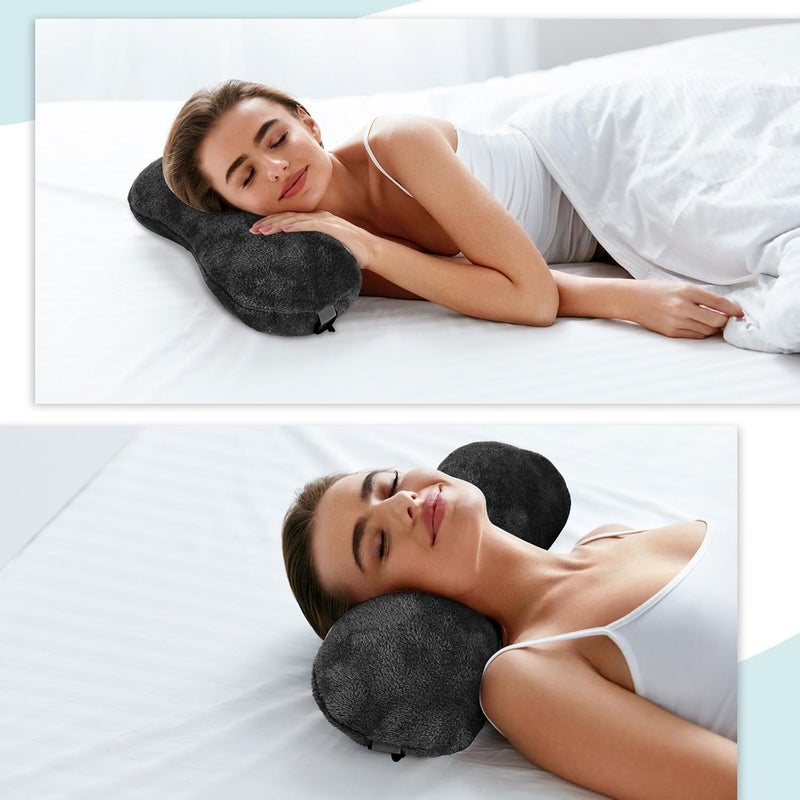 KASTWAVE Neck Pillow for Recliner, Bone Shaped Plush Headrest Cushion with Adjustable Strap, Ergonomic Support for Neck and Head, Comfortable Sherpa Fleece, Travel Car Airplane Chair Use, Black - Image 3