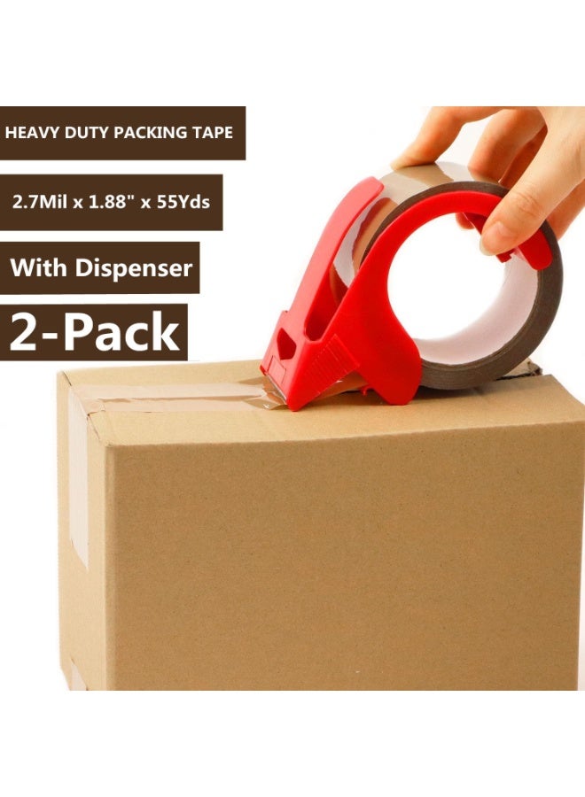 NIIMBOT 2 Sets Brown Packing Tape with Dispenser, 1.88 Inch x 55 Yards Heavy Duty Packing Tape, BOPP Material Transparent Tape for Moving Boxes, Strong Adhesive Packaging Tape for Home Office Warehouse - Image 2