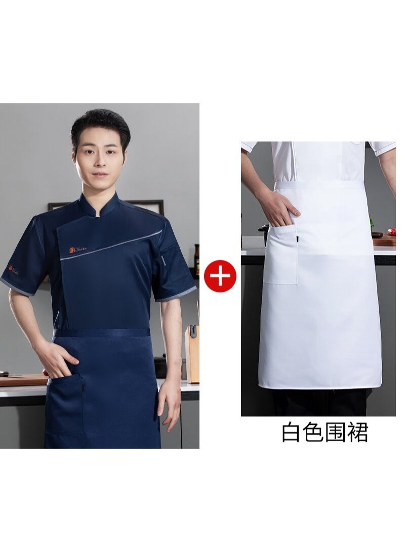 NIBEMINENT Chef Overalls Short Sleeve Men's Hotel High-End Restaurant Ding Room Breathable Summer Chef Tooling Baker Work Clothes - Image 1