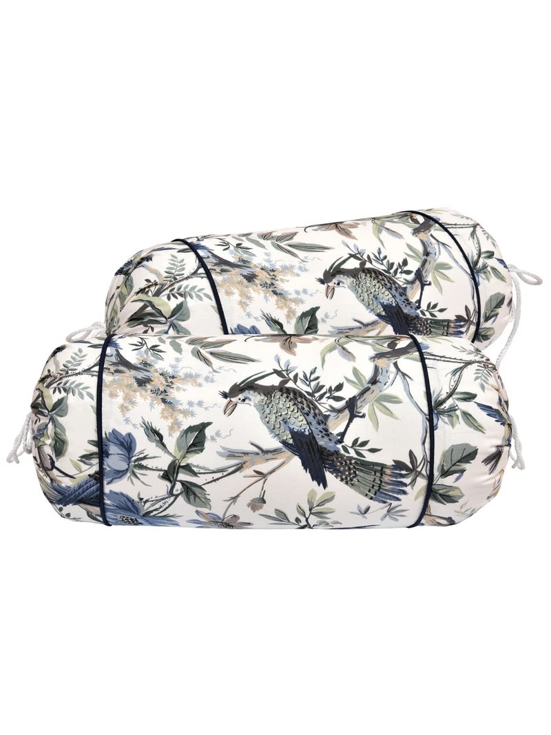 Clasiko® Cotton Bolster Covers; Set of 2; 210 TC; Blue Green Bird On White; 30x15 Inches - Image 3