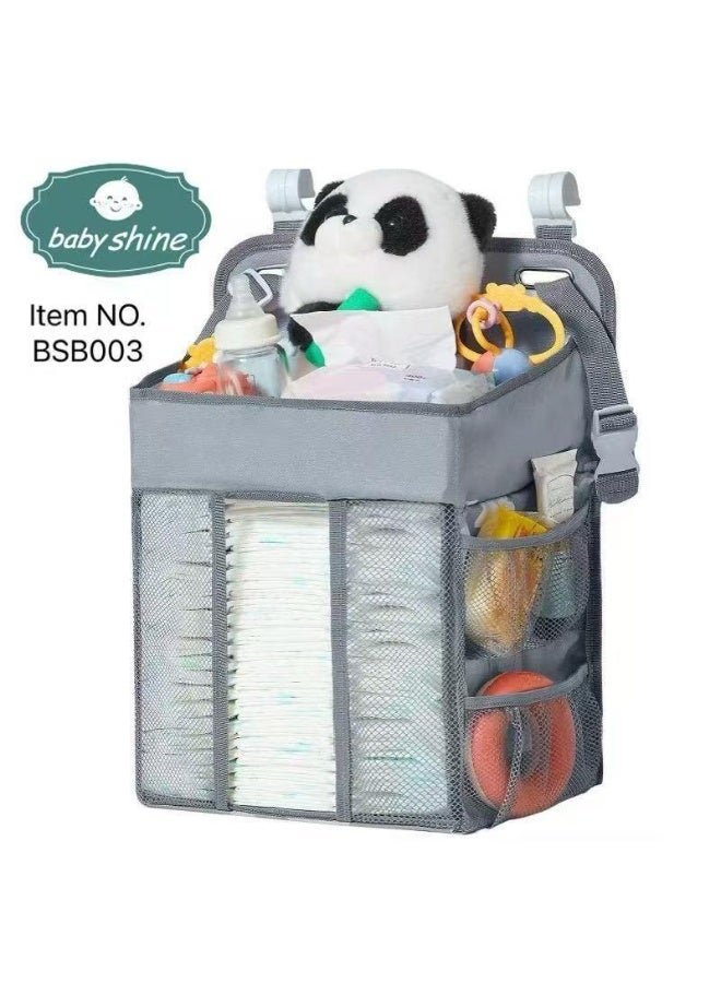 BABY SHINE Baby Essentials Organizer Bag – Hanging Diaper Storage for Crib with Multiple Pockets - Image 1