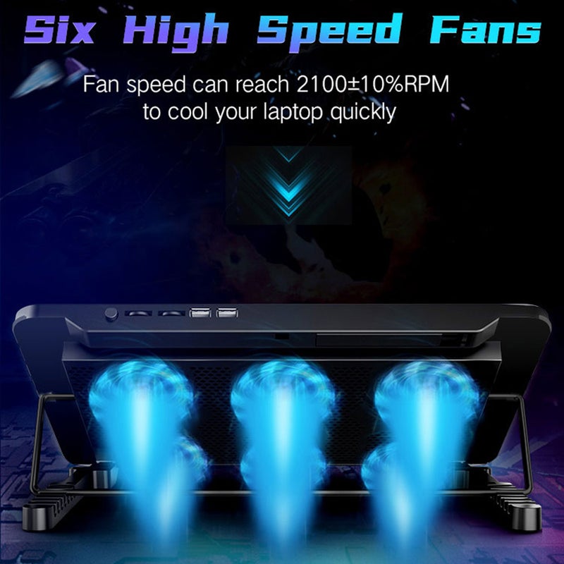 مبرد لابتوب COOLCOLD F5 مع ستة روافع - مقاوم حرارة لابتوب بتصميم هادئ مع ارتفاع قابل للتعديل على سبع مستويات وحامل هاتف ومثقفات USB مزدوجة - Image 3