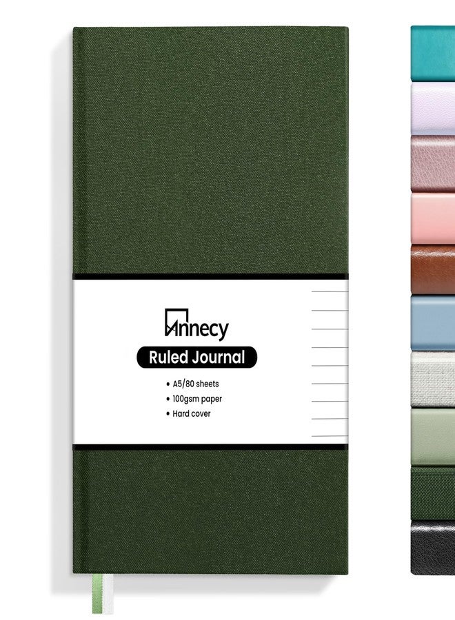 Annecy Numbered College Ruled Lined Journal Notebook, Medium 5.5x 8.25, 160 Pages 100GSM Writing Paper, A5 Green Faux Leather Cover with Pen Loop - Image 1