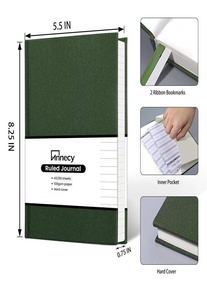 Annecy Numbered College Ruled Lined Journal Notebook, Medium 5.5x 8.25, 160 Pages 100GSM Writing Paper, A5 Green Faux Leather Cover with Pen Loop - Image 2