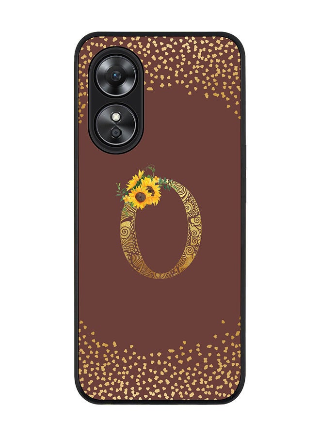 Stylizedd Rugged Black edge case for Oppo A97 Slim fit Soft Case Flexible Rubber Edges Anti Drop TPU Gel Thin Cover - Custom Monogram Initial Letter Floral Pattern Alphabet - O (Brown ) - Image 1
