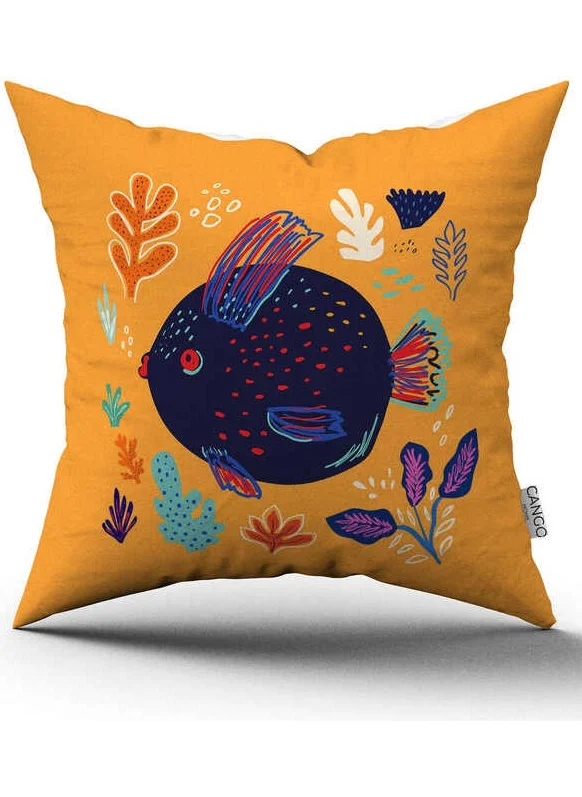 Cango Home Double Sided Orange Blue Marine Patterned Digital Printed Throw Pillow Cover CGH1177