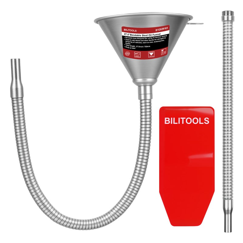 BILITOOLS 4pc Oil Change Kit SpillFree Steel System with Filter 146262 Hoses Reusable Flexible Funnel for Automotive Use Universal Oil Funnel Kit for Engine Transmission Cooling Systems - Image 2
