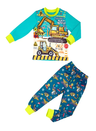 babyqlo Construction Site Glow-in-the-Dark Cotton Pajama Set for Boys