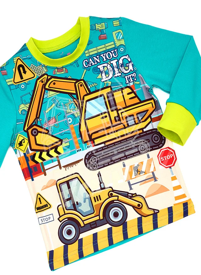 babyqlo Construction Site Glow-in-the-Dark Cotton Pajama Set for Boys