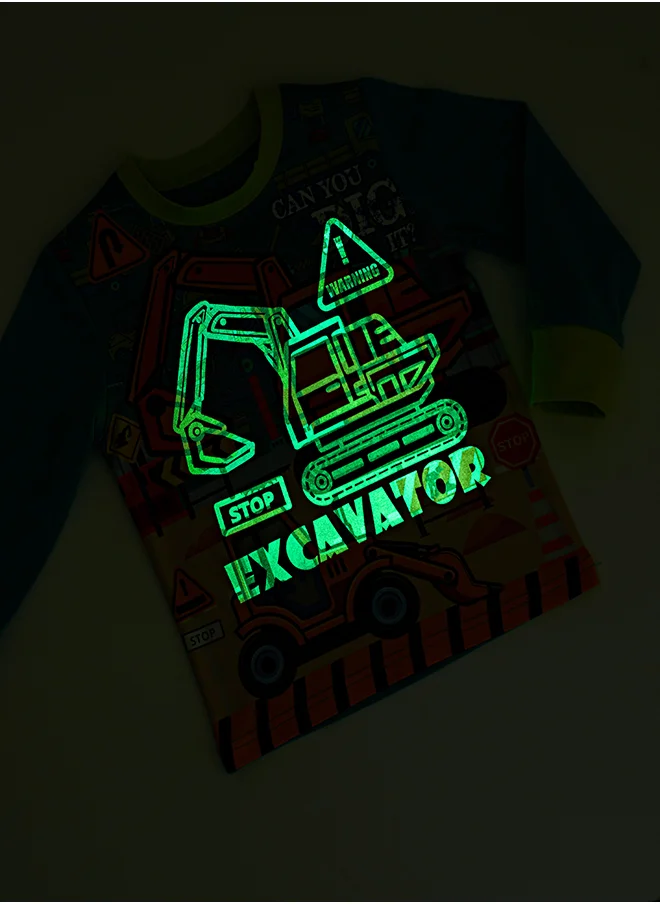 babyqlo Construction Site Glow-in-the-Dark Cotton Pajama Set for Boys