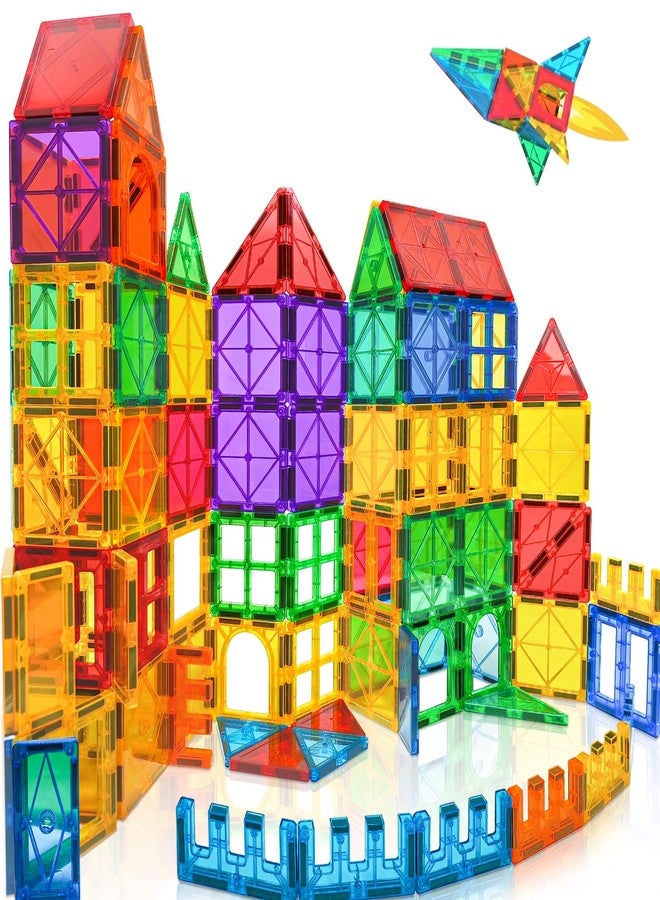 Landtaix Magnetic Tiles,100PCS Magnet Building Blocks for Kids Educational Magnetic Blocks Sensory Toys Montessori Stacking Gift for 3 4 5 6 7 Year Old Boys Girls Construction STEM Toys Set with 2 Cars - Image 1