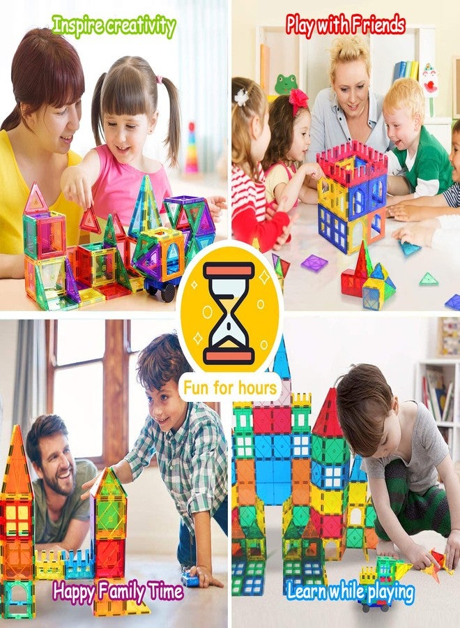 Landtaix Magnetic Tiles,100PCS Magnet Building Blocks for Kids Educational Magnetic Blocks Sensory Toys Montessori Stacking Gift for 3 4 5 6 7 Year Old Boys Girls Construction STEM Toys Set with 2 Cars - Image 2