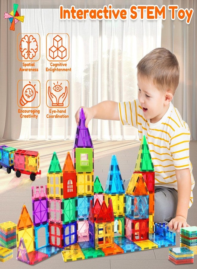 Landtaix Magnetic Tiles,100PCS Magnet Building Blocks for Kids Educational Magnetic Blocks Sensory Toys Montessori Stacking Gift for 3 4 5 6 7 Year Old Boys Girls Construction STEM Toys Set with 2 Cars - Image 5