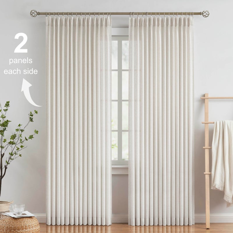 Vision Home Natural Pinch Pleated Semi Sheer Curtains Textured Linen Blended Light Filtering Window Curtains 90 inch for Living Room Bedroom Pinch Pleat Drapes with Hooks 2 Panels 42" Wx90 L - Image 2