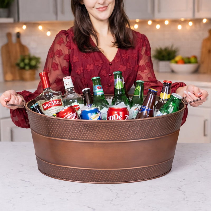 BREKX Aspen Galvanized Tub, Copper Finish Metal Ice and Drink Cooler for Parties, Sealed Leak Resistant Party Cooler, Easy to Clean, Handcrafted, Large Oval 25-Quart (6 Gallon), 30 Bottle Bucket - Image 3