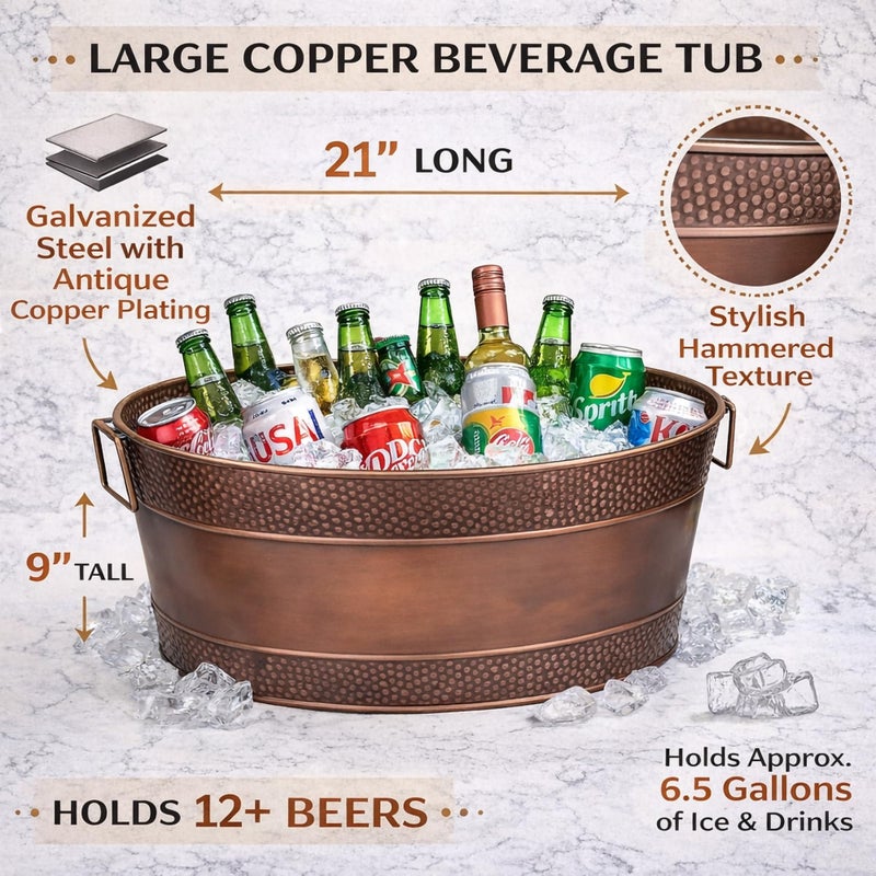 BREKX Aspen Galvanized Tub, Copper Finish Metal Ice and Drink Cooler for Parties, Sealed Leak Resistant Party Cooler, Easy to Clean, Handcrafted, Large Oval 25-Quart (6 Gallon), 30 Bottle Bucket - Image 5