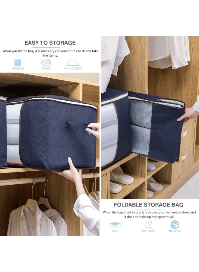 JZS Clothes Storage Bag 90L, Large Capacity Organizer with Thick Non-woven Fabric for Comforters, Bedding, Blankets, Foldable with Clear Window, 3 Pack(Blue) - Image 5