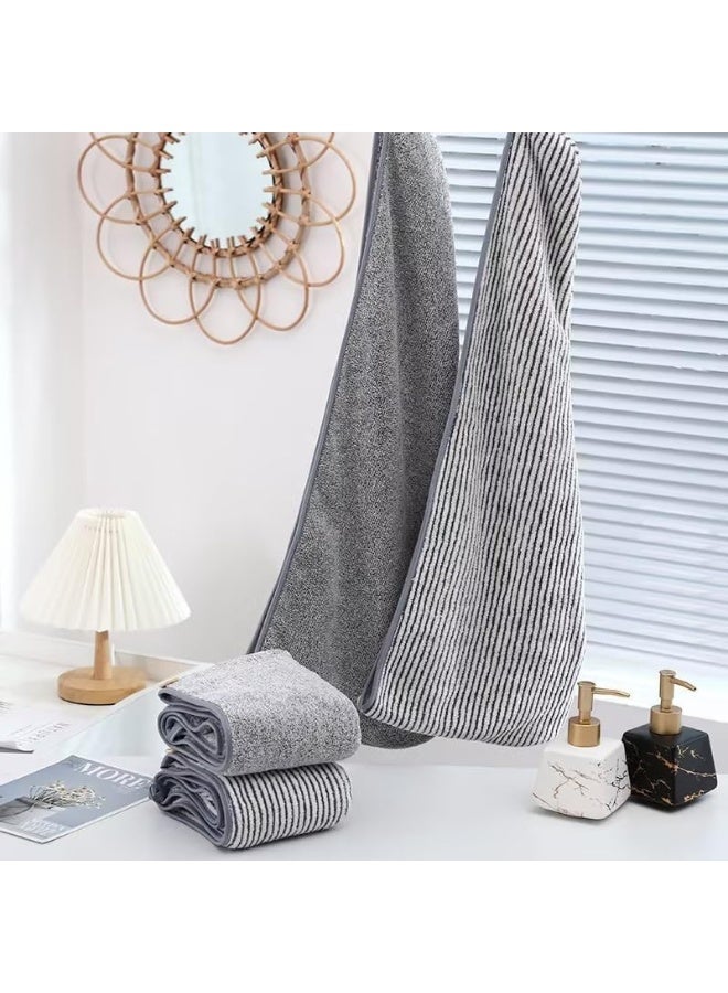 NOSKIN منشفة تجفيف الشعر المصنوعة من الألياف الدقيقة مع زر، عبوة من 4 قطع، رمادي ومخطط، عمامة سريعة الجفاف للنساء - Image 2