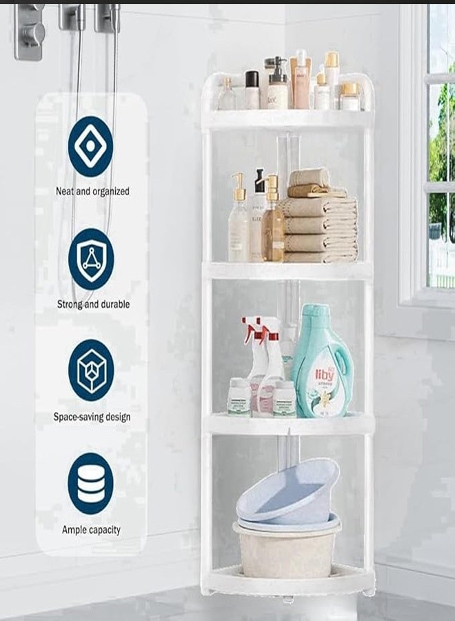 4 - Tier  Corner Shelf - Corner Shower Caddy Standing - Tier Rust Proof Floor Standing Shower Organizer with 4 Hooks, Waterproof Corner Stand Shower Shelf Storage Rack Ideal for Bathroom, Kitchen, Balcony & Living Room - With Free Hooks(White)  - Image 5