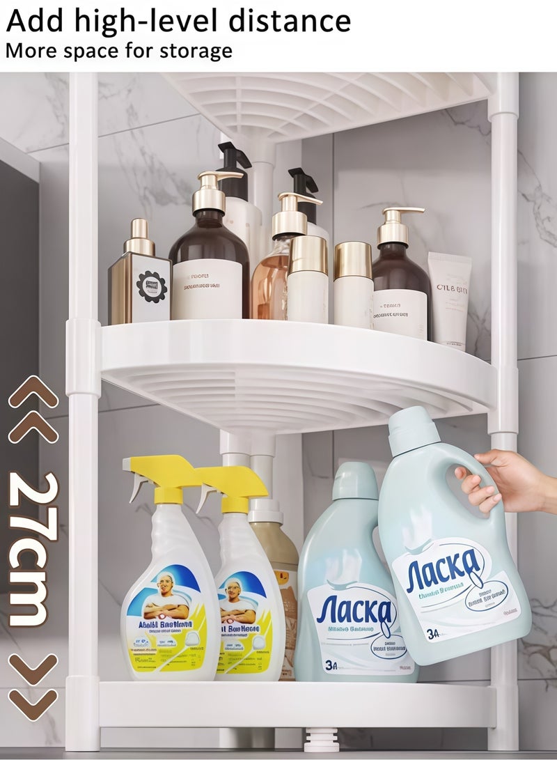 رف زاوية من 4 طبقات - حامل دش زاوية قائم - منظم دش مقاوم للصدأ على الأرض مع 4 خطافات، حامل زاوية مقاوم للماء، رف تخزين دش مثالي للحمام والمطبخ والشرفة وغرفة المعيشة - مع خطافات مجانية (أبيض) - Image 3